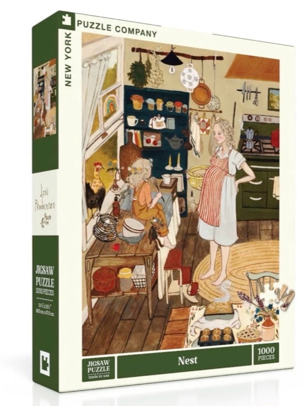 Nest 1000-Piece Jigsaw Puzzle - Cream & Green